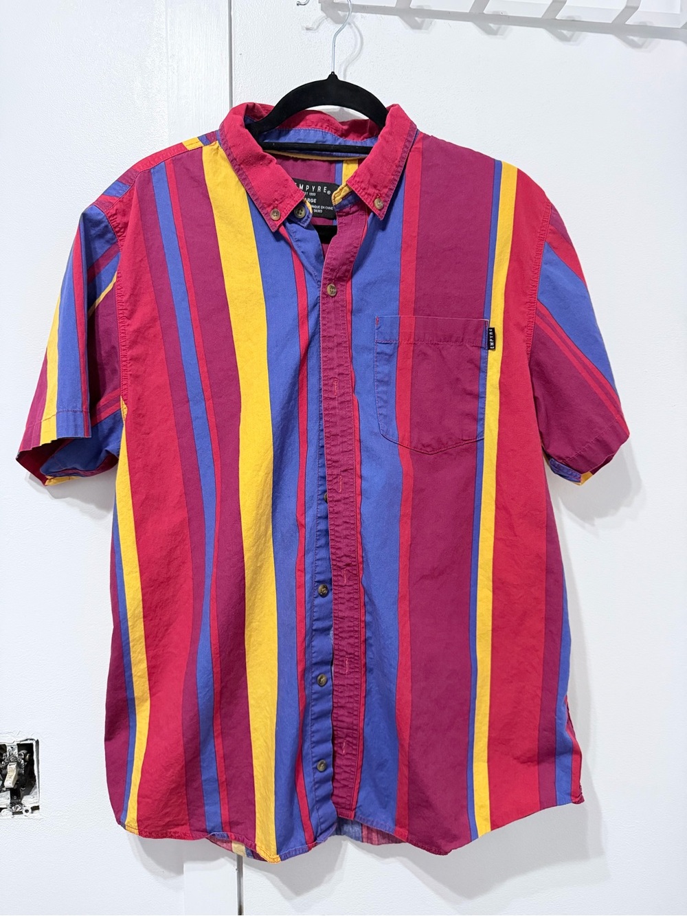 Empyre Men's Short-Sleeve Button-Down Shirt in Red, Blue & Yellow